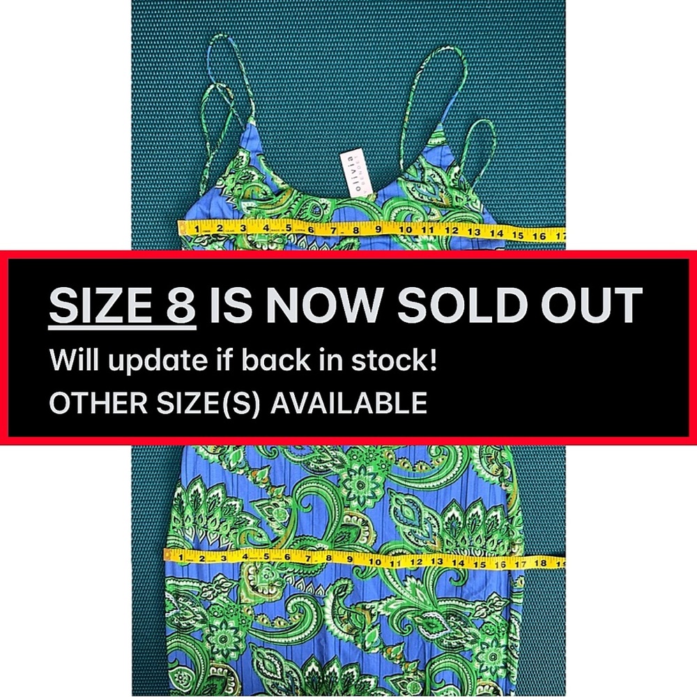 Alice + Olivia Delora Blue Green Paisley Spaghetti Strap Midi Dress - Picture 13 of 16